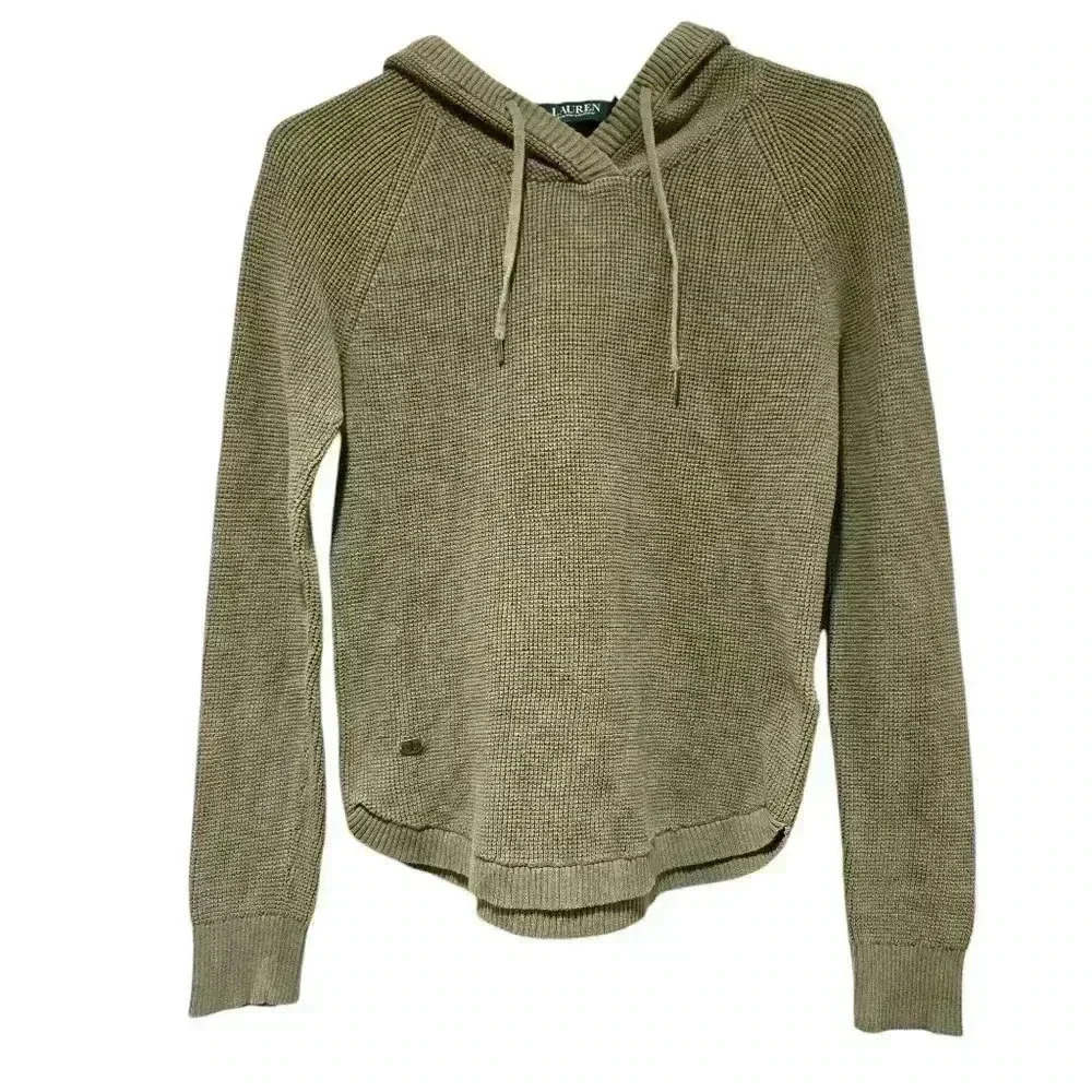 Ralph Lauren Women's Knit Hoodie Olive Green Long Sleeve Drawstring Size SP #136